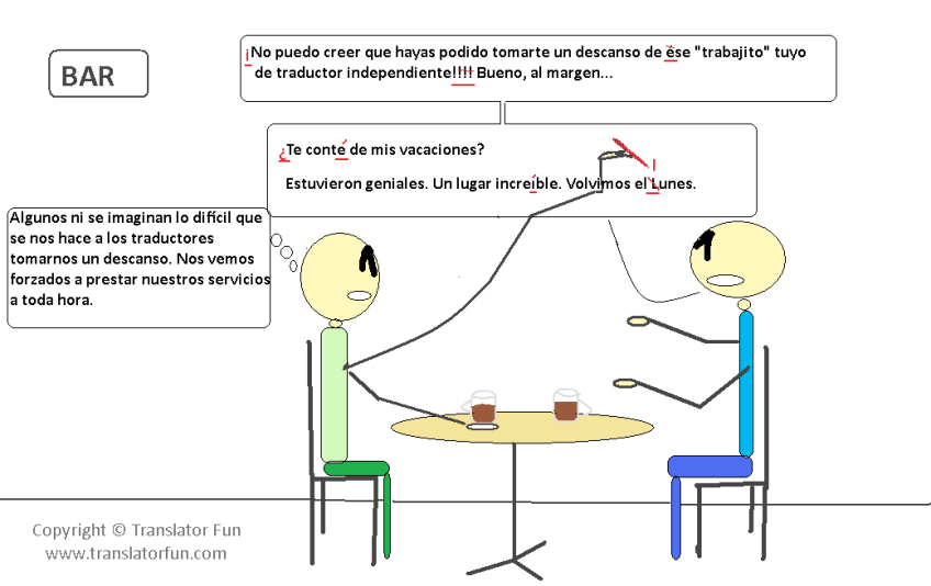 Traductor en un bar corrigiendo errores gramaticales
