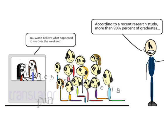 Simultaneous interpreters at the booth