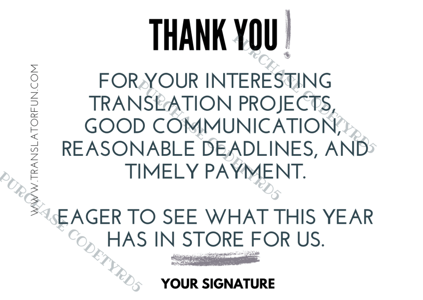 Thank you cards to send to end clients and translation agencies TYRD5