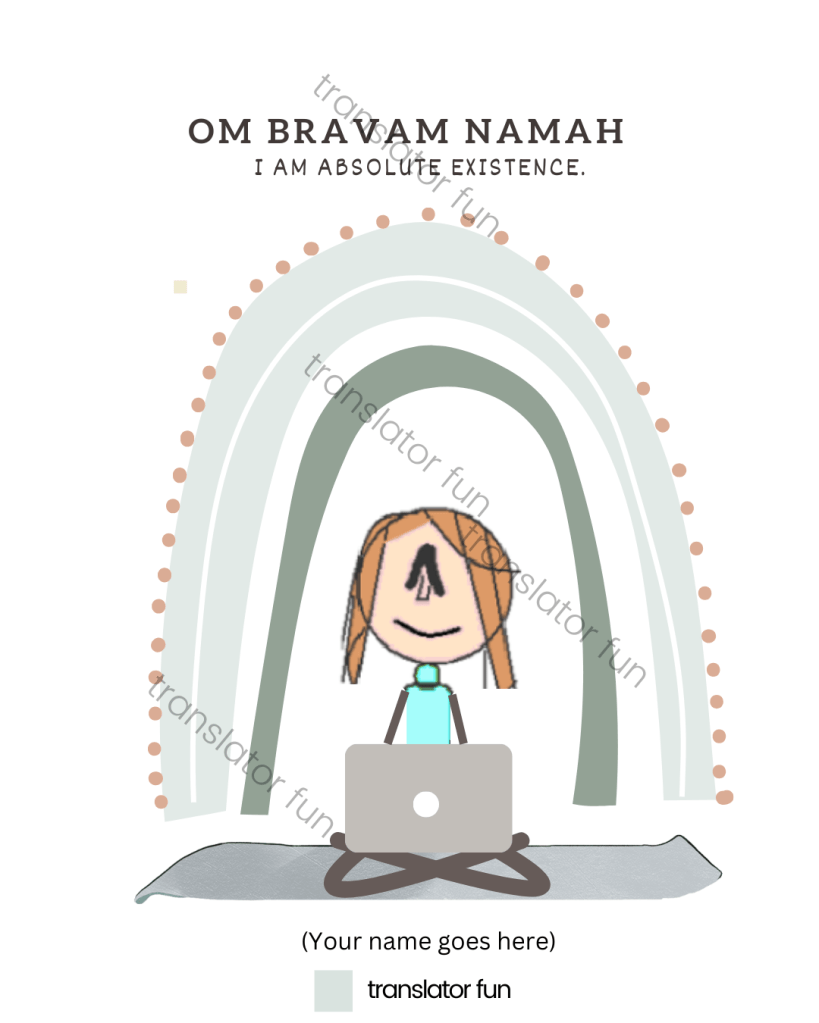 A female translator is doing yoga with her laptop on her lap