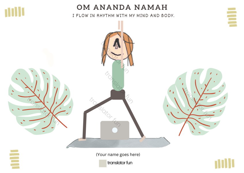 Freelance translator doing Yoga - Warrior I pose