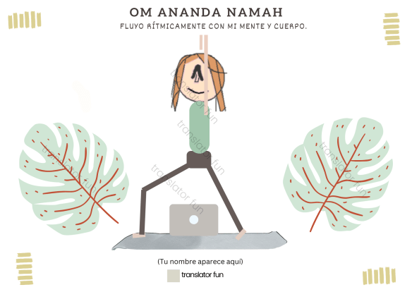 Traductora haciendo yoga. Postura del Guerrero 1